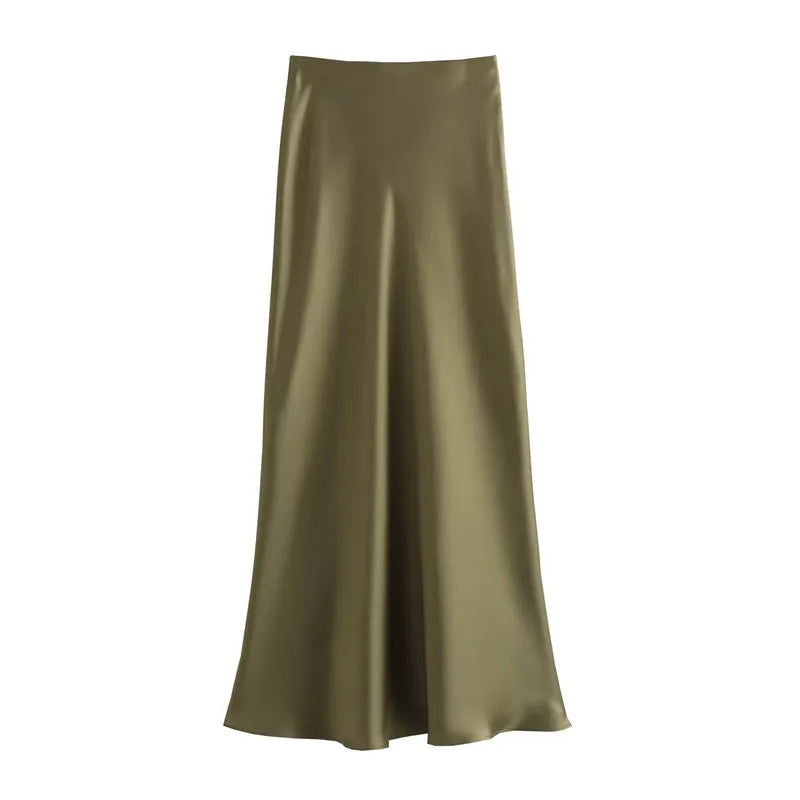Elegant Satin long high waist skirt