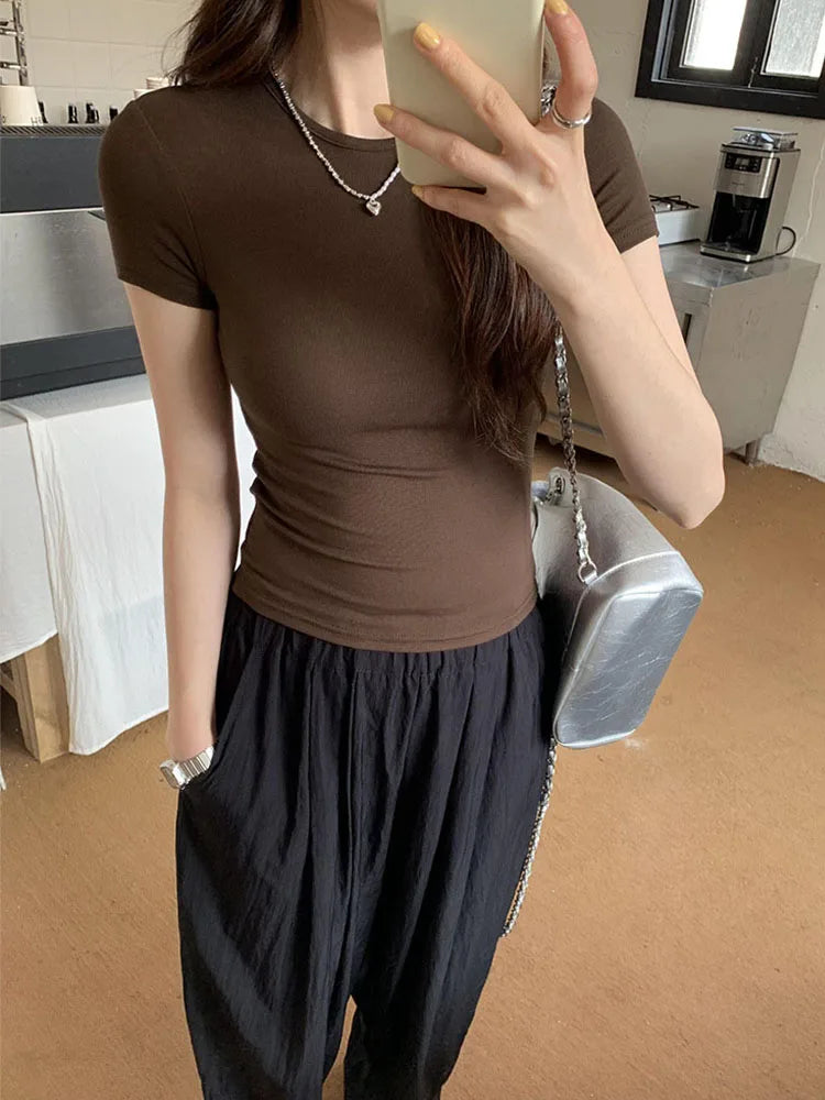 Basic Short Sleeve Solid Crop Top