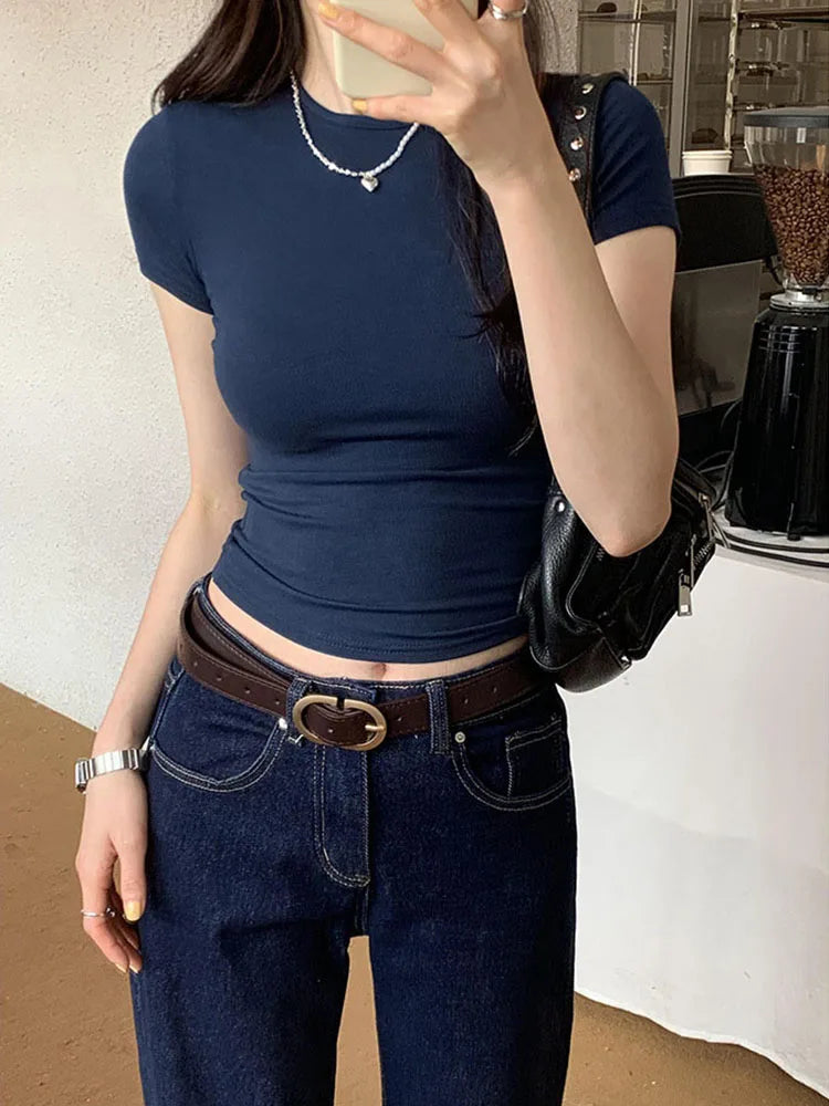 Basic Short Sleeve Solid Crop Top