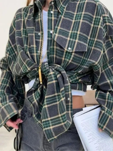 Oversized Long Sleeve Plaid Shirt