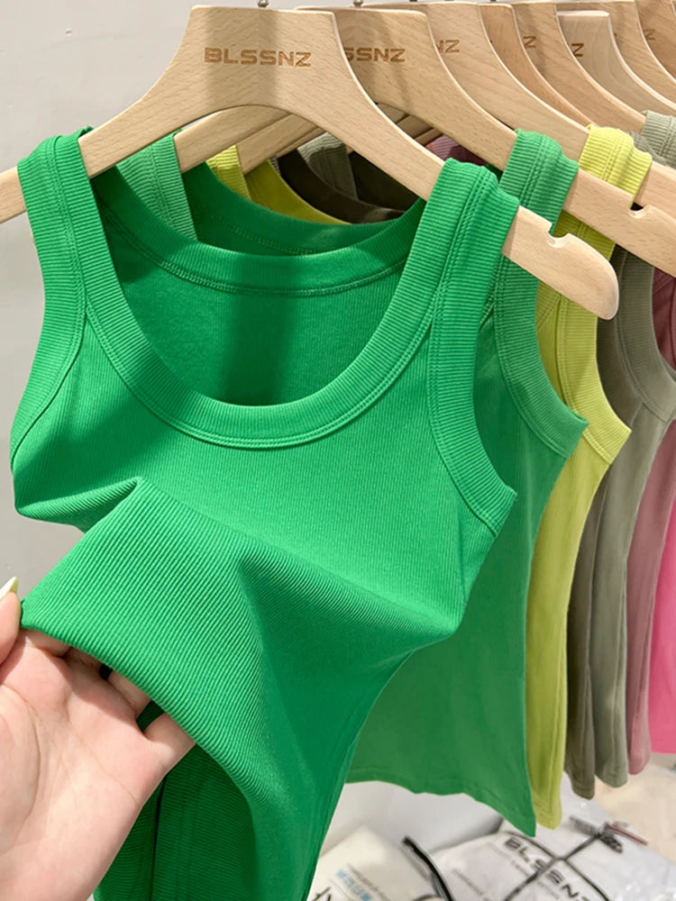 Solid Round Neck Ribbed Tank Top Camisole