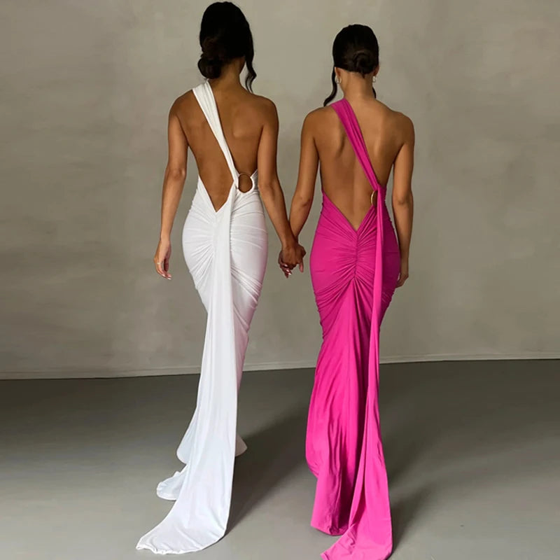 One Shoulder Backless Adjustable Maxi Dress