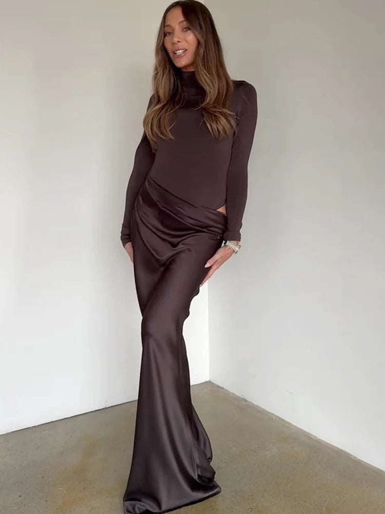 Satin Sexy Hollow Out Maxi Dress
