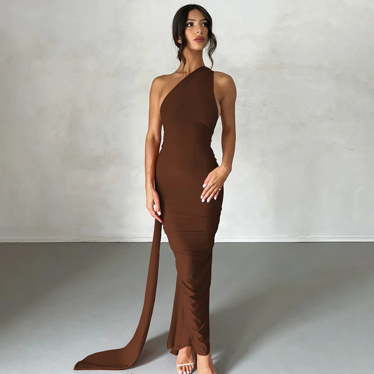 One Shoulder Backless Adjustable Maxi Dress