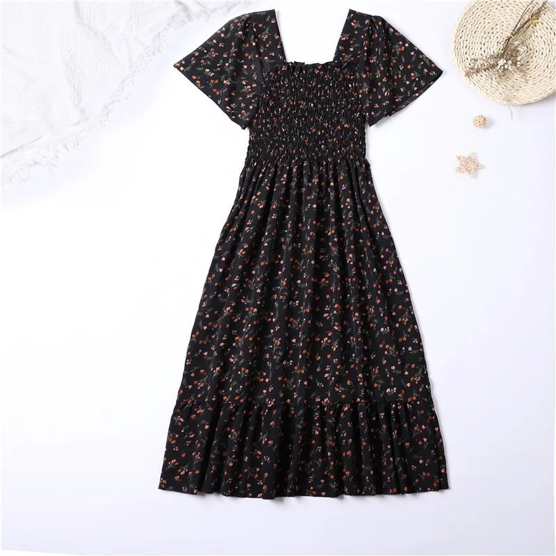 Short Sleeve Chiffon Midi Dress