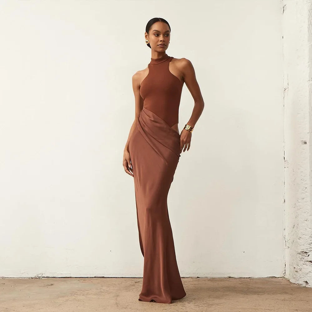 Satin Sexy Hollow Out Maxi Dress