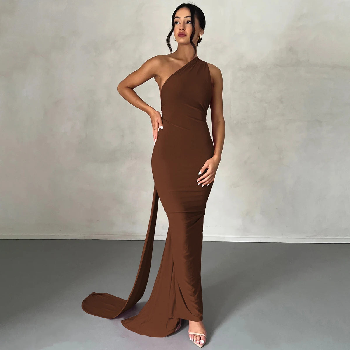One Shoulder Backless Adjustable Maxi Dress