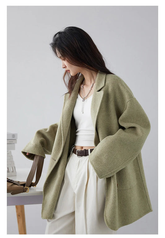 Loose Woolen Casual Double Breasted Jacket