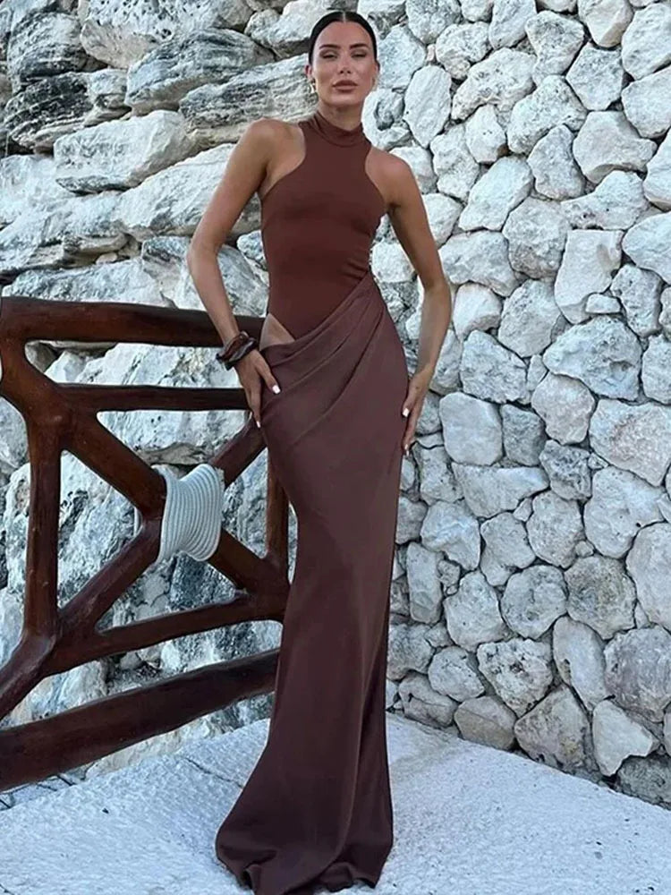 Satin Sexy Hollow Out Maxi Dress