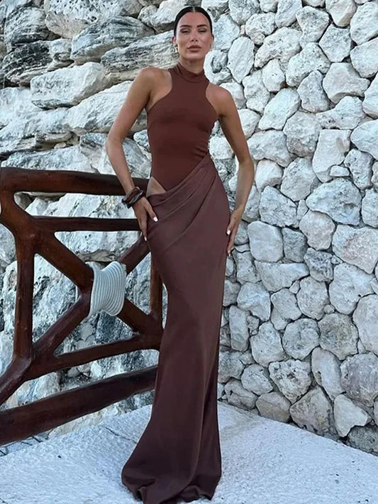 Satin Sexy Hollow Out Maxi Dress