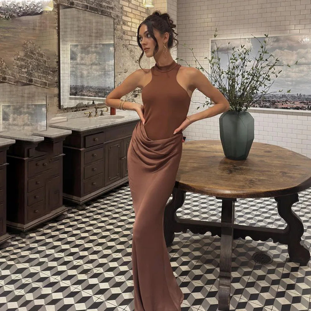 Satin Sexy Hollow Out Maxi Dress