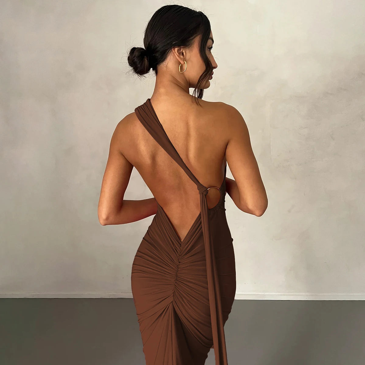 One Shoulder Backless Adjustable Maxi Dress