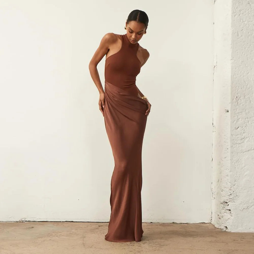 Satin Sexy Hollow Out Maxi Dress
