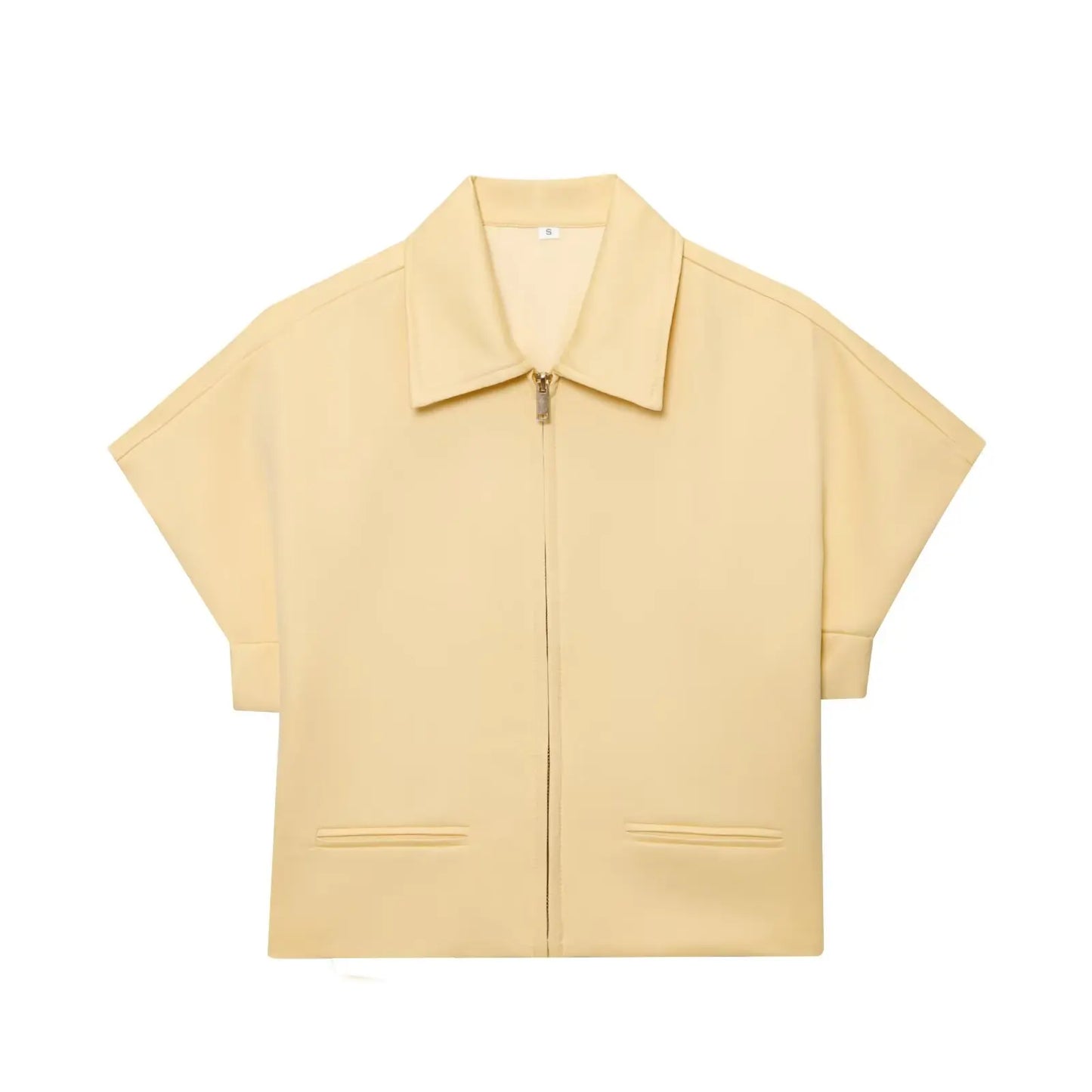 Slim Lapel Zipper Short Sleeve Coat Top