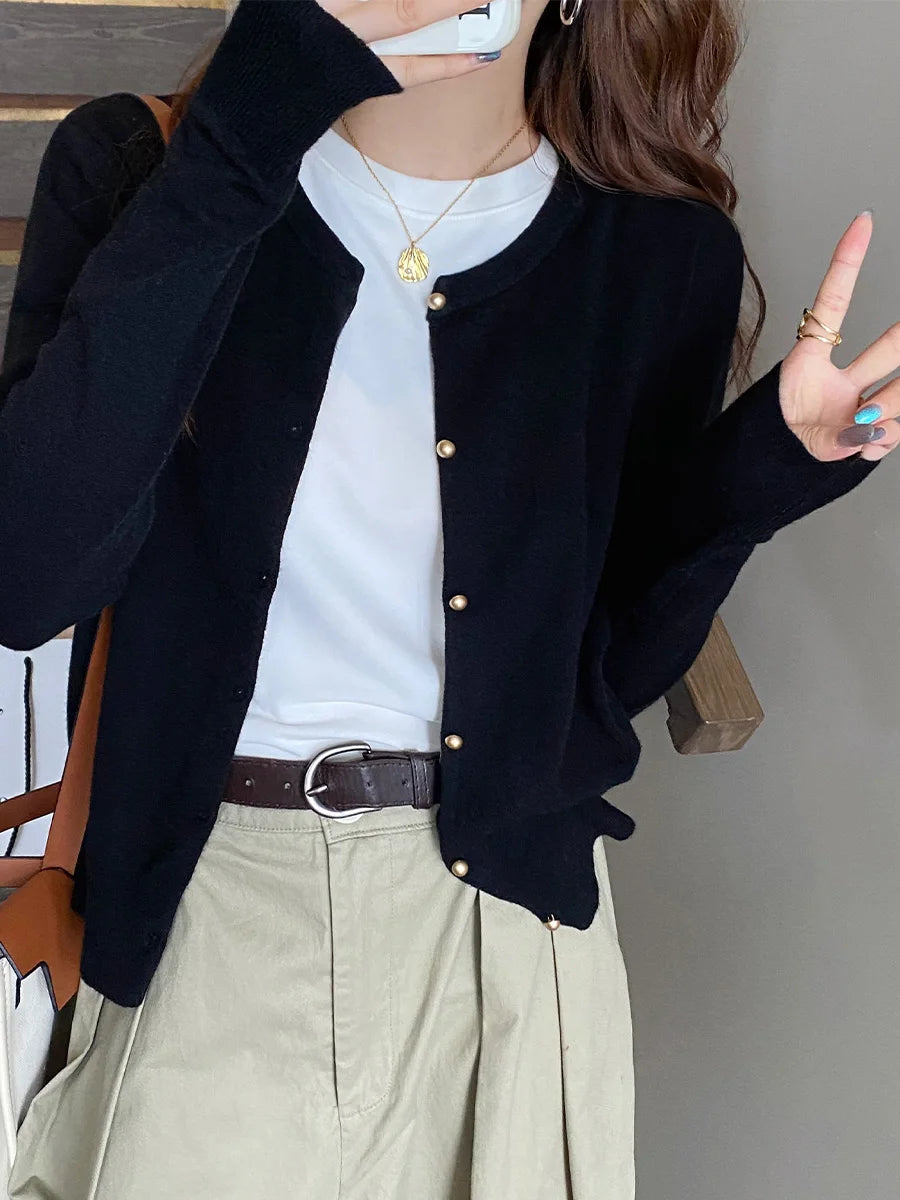 Knitted Single Breasted Long Sleeve Cardigan