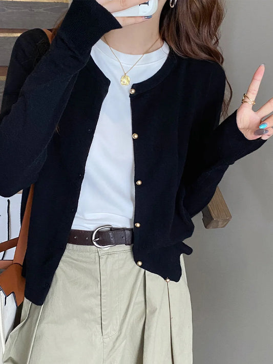 Knitted Single Breasted Long Sleeve Cardigan