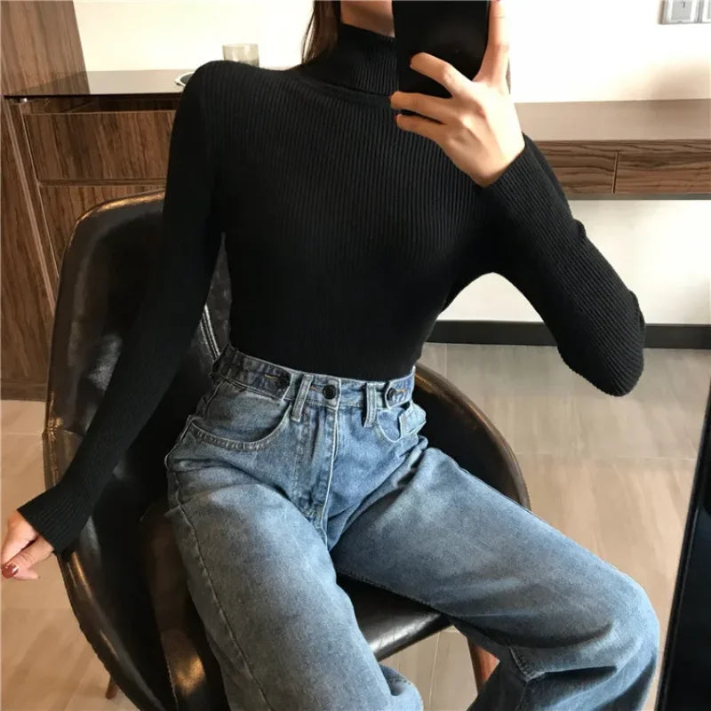 Thick Knitted Ribbed Pullover Sweater