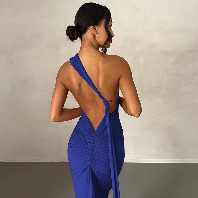One Shoulder Backless Adjustable Maxi Dress
