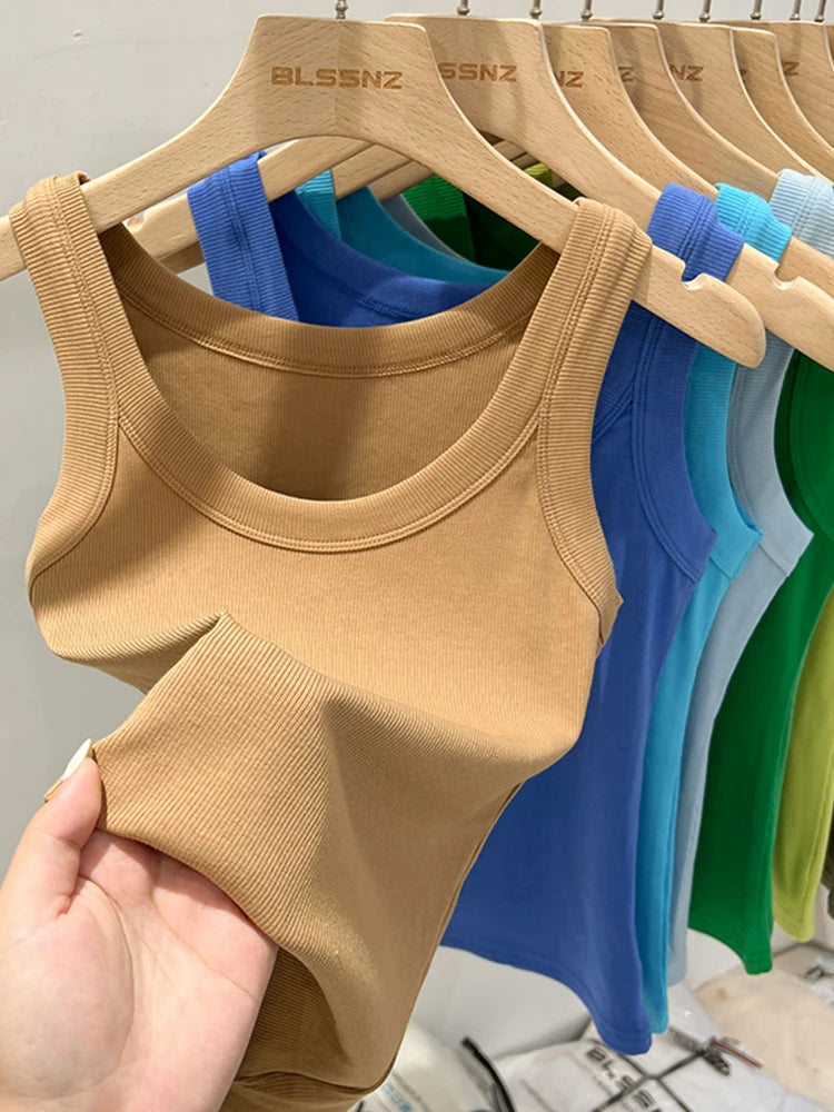 Solid Round Neck Ribbed Tank Top Camisole