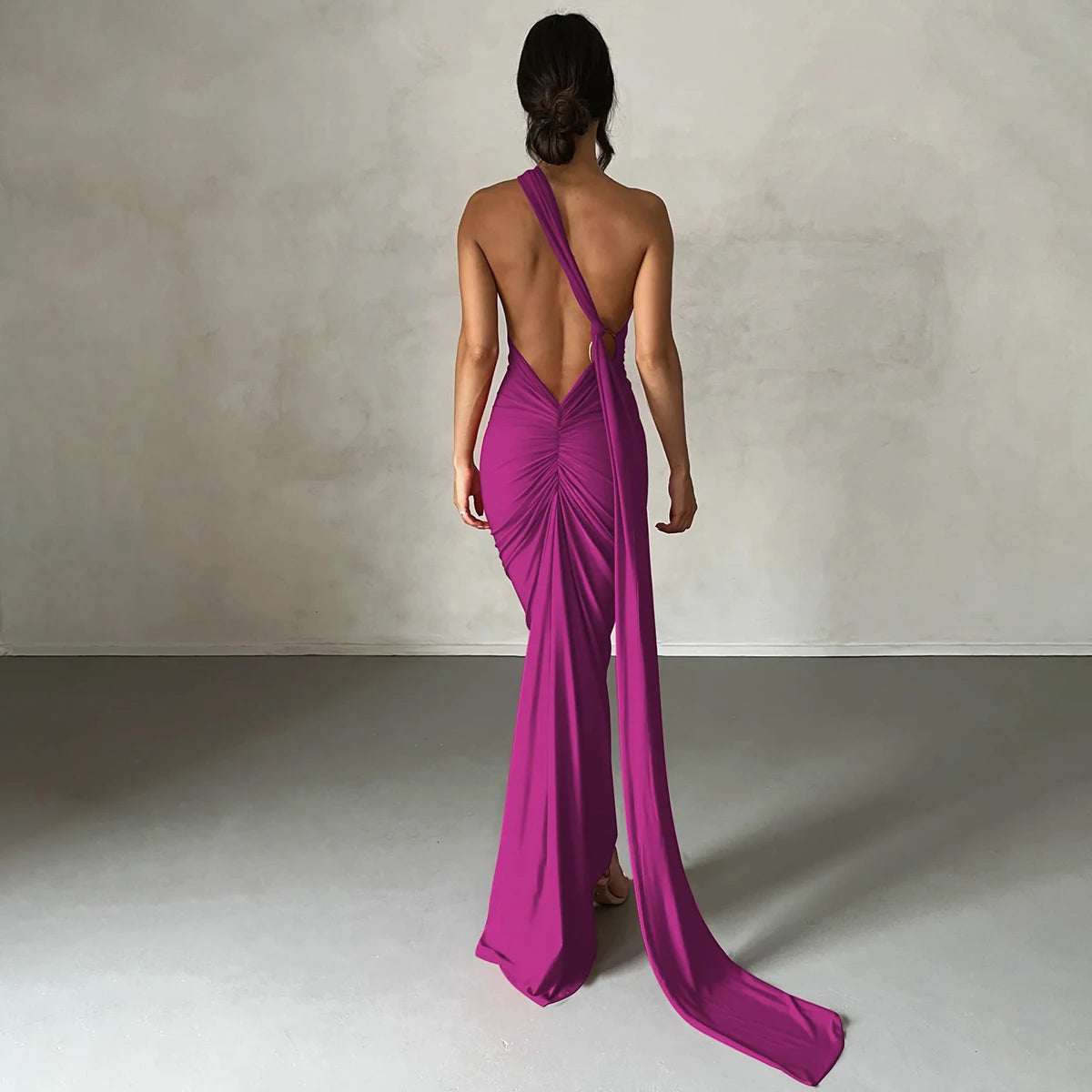 One Shoulder Backless Adjustable Maxi Dress