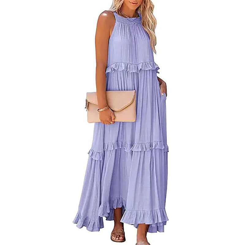 Solid Ruffles Long Dress
