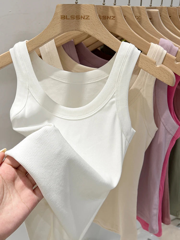 Solid Round Neck Ribbed Tank Top Camisole