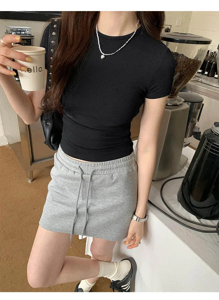 Basic Short Sleeve Solid Crop Top