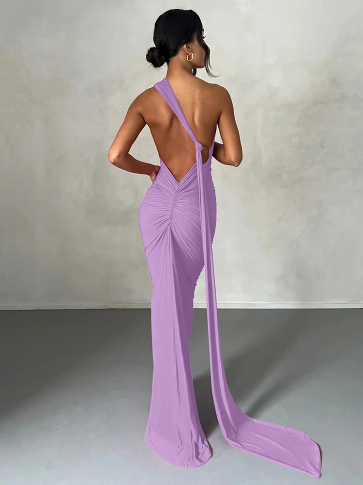 One Shoulder Backless Adjustable Maxi Dress