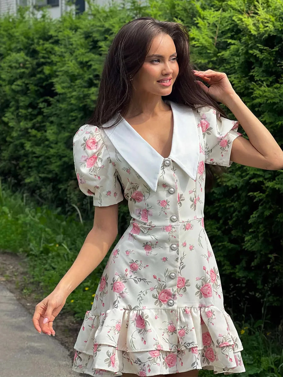 Puff Sleeves Ruffled Dress
