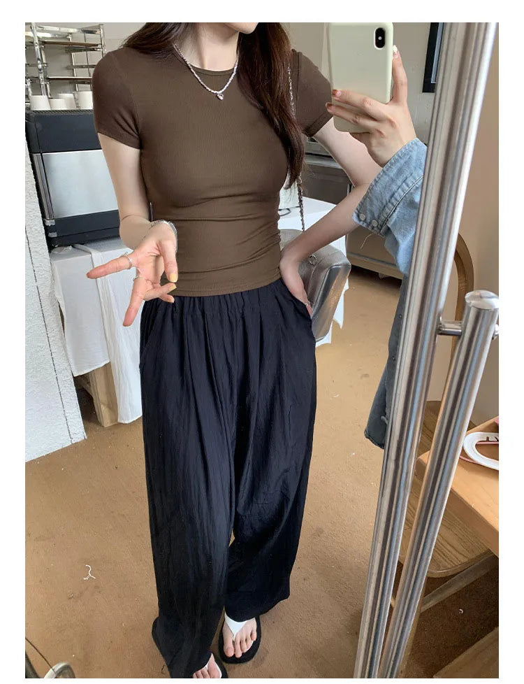 Basic Short Sleeve Solid Crop Top