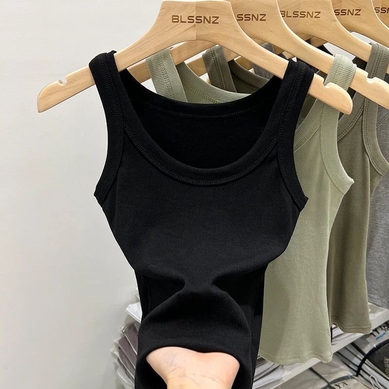 Solid Round Neck Ribbed Tank Top Camisole