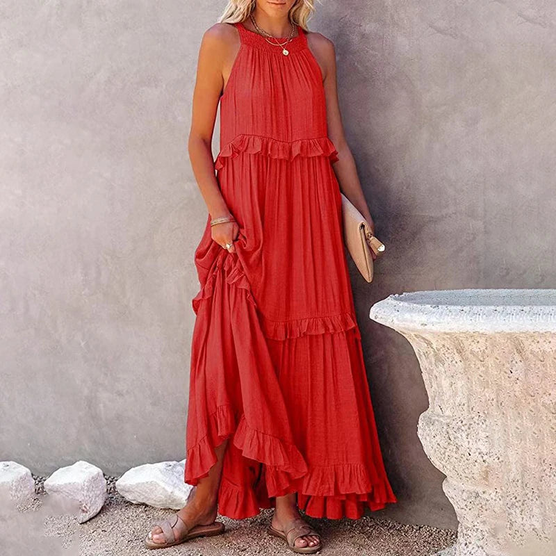 Solid Ruffles Long Dress