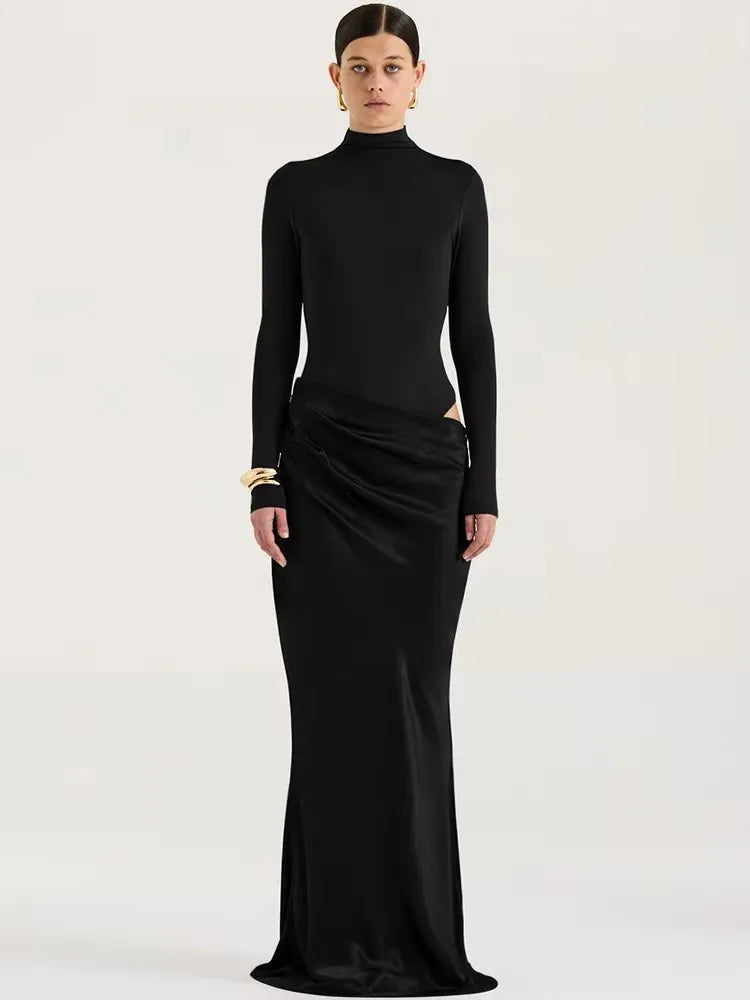 Satin Sexy Hollow Out Maxi Dress
