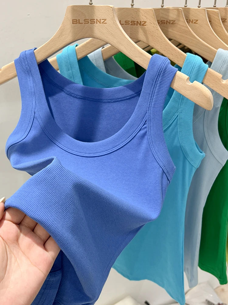 Solid Round Neck Ribbed Tank Top Camisole
