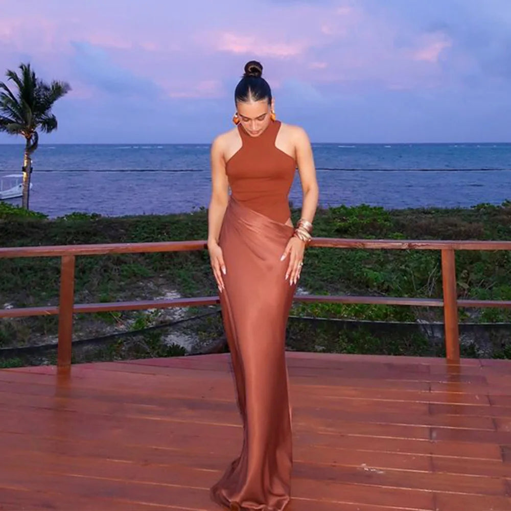 Satin Sexy Hollow Out Maxi Dress
