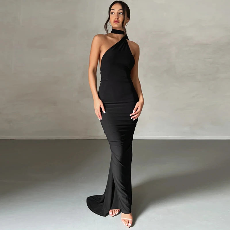 One Shoulder Backless Adjustable Maxi Dress