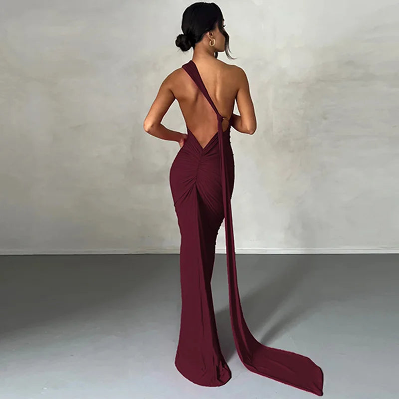 One Shoulder Backless Adjustable Maxi Dress