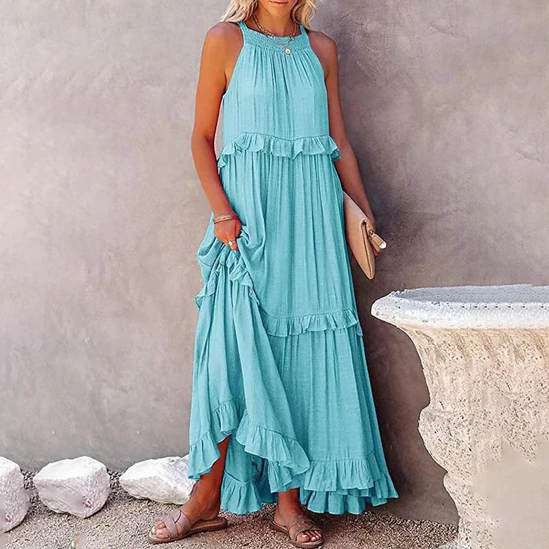 Solid Ruffles Long Dress