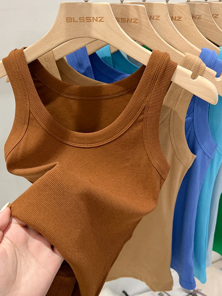 Solid Round Neck Ribbed Tank Top Camisole