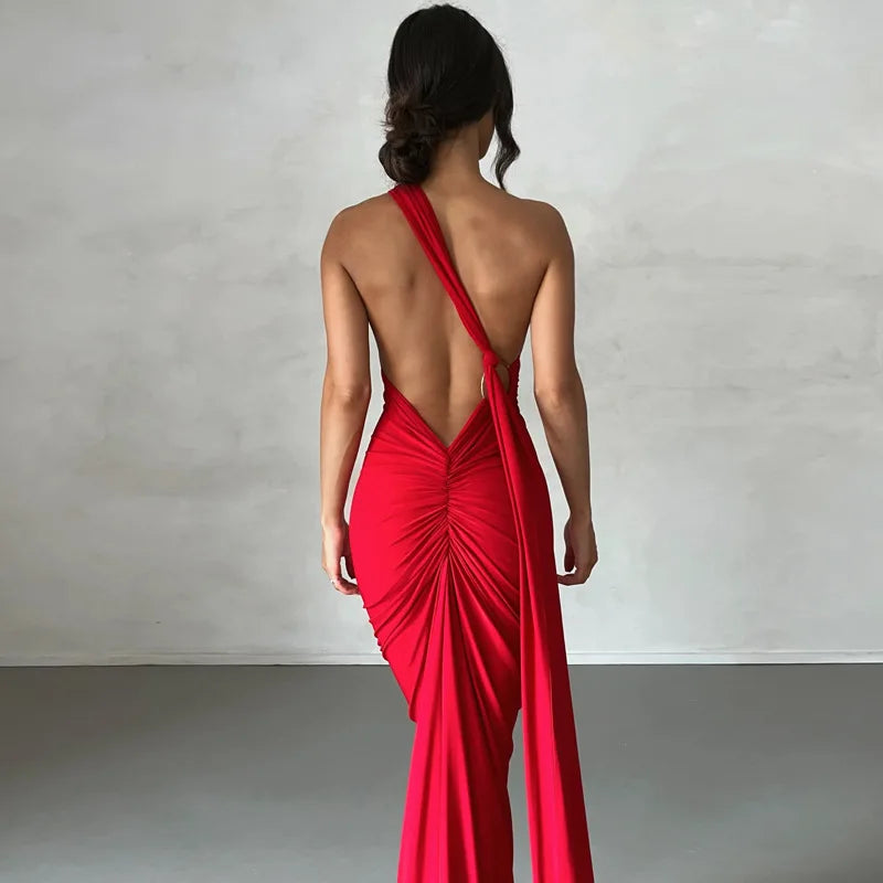 One Shoulder Backless Adjustable Maxi Dress