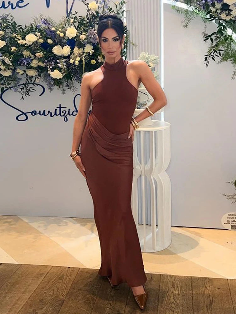 Satin Sexy Hollow Out Maxi Dress