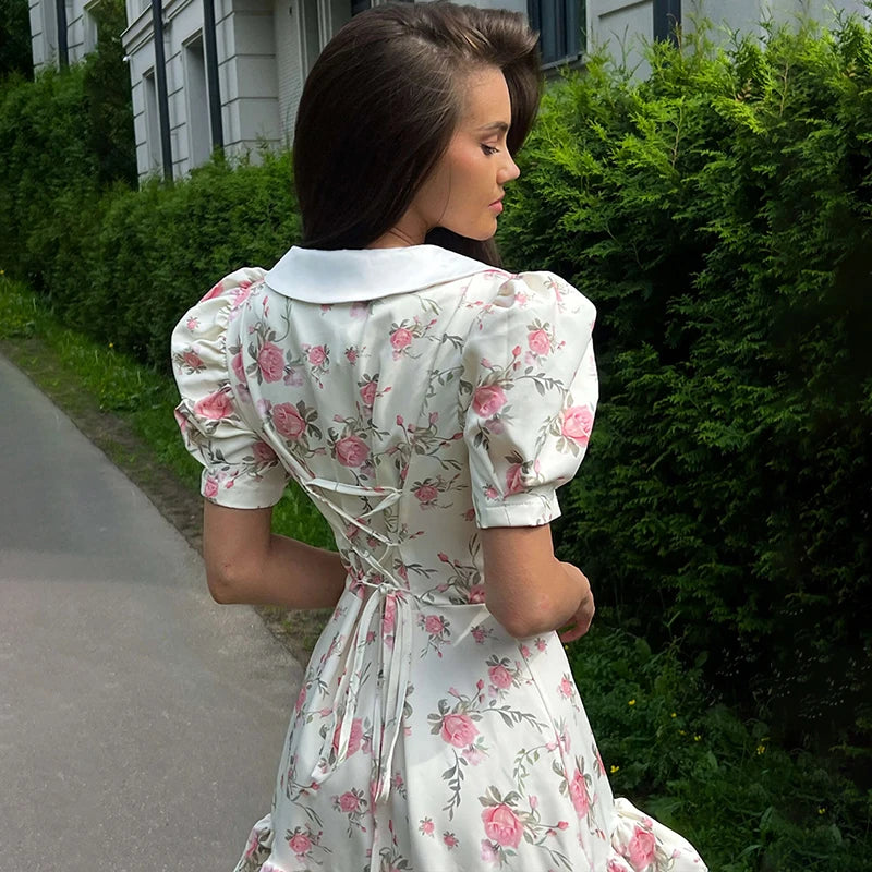 Puff Sleeves Ruffled Dress