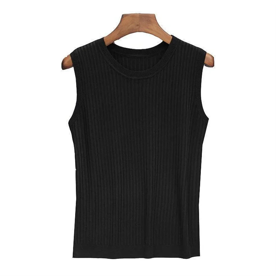 Sleeveless Knitted O-neck Top