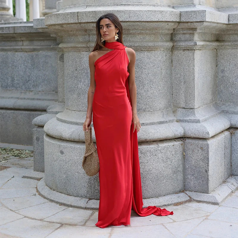 Halter Off Shoulder Sleeveless Maxi Dress