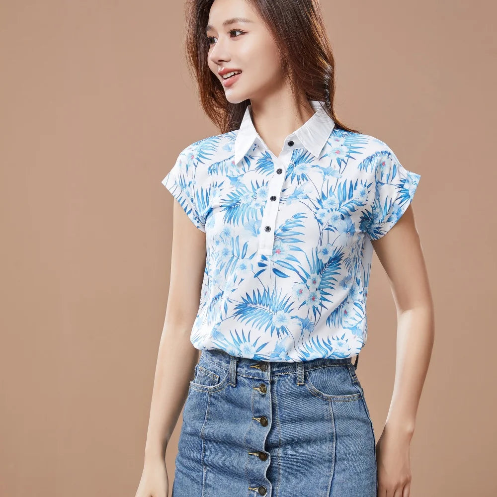 Short Sleeve Turn-down Collar Top