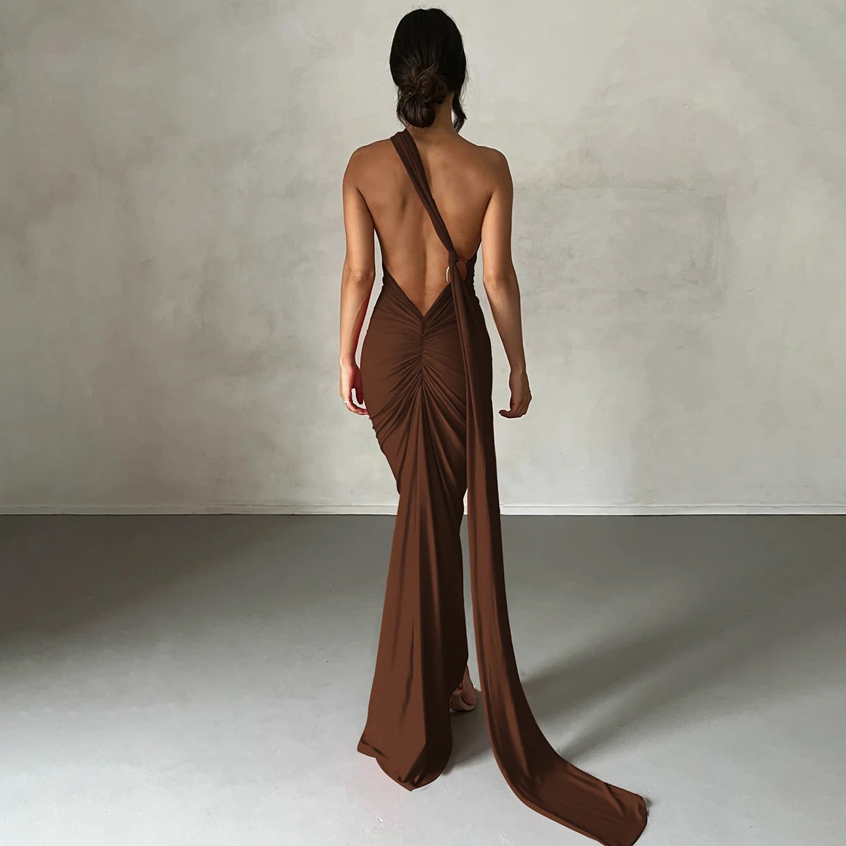 One Shoulder Backless Adjustable Maxi Dress
