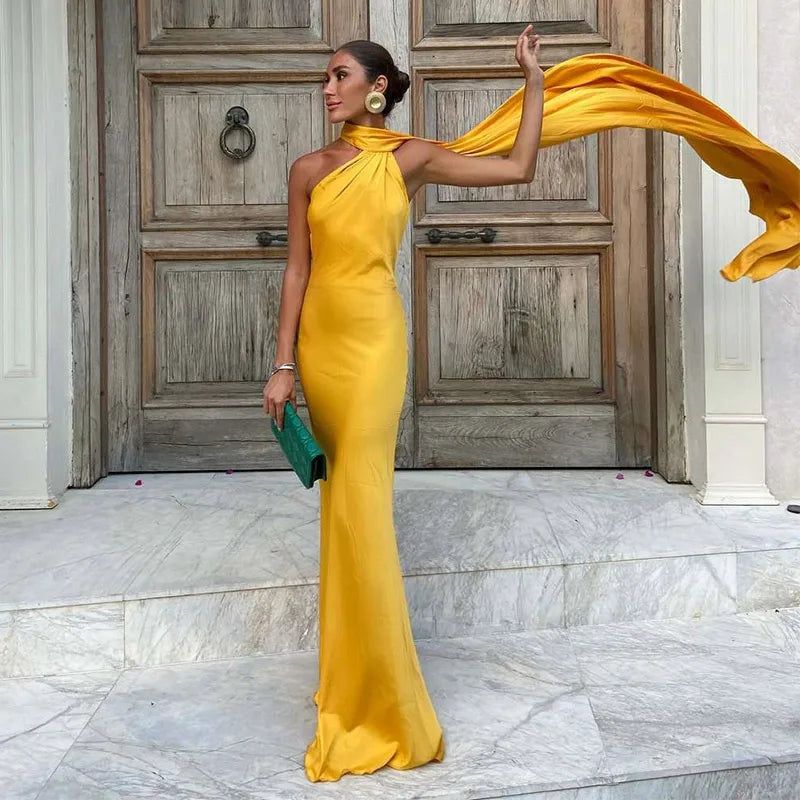Halter Off Shoulder Sleeveless Maxi Dress