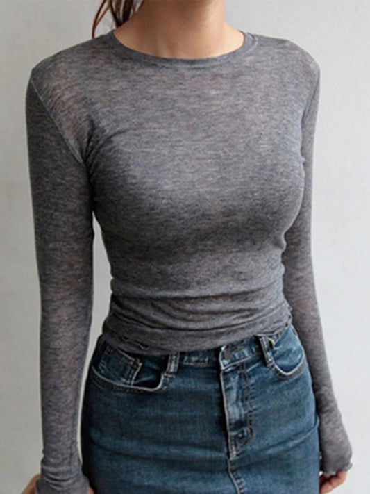 Plain Long Sleeve Basic Thin T Shirt
