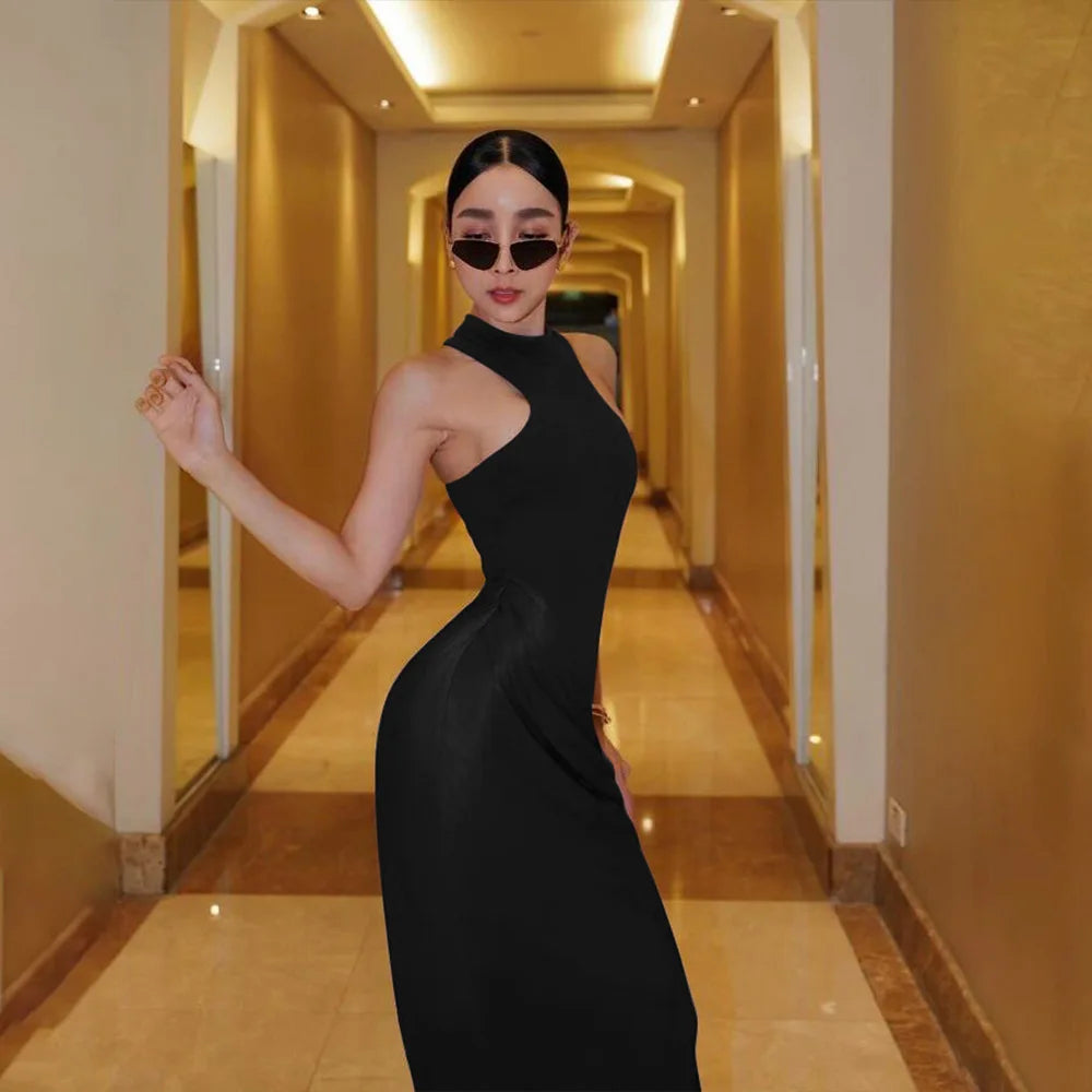 Satin Sexy Hollow Out Maxi Dress