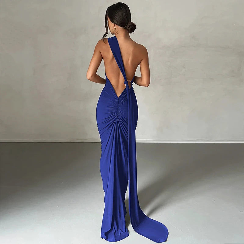 One Shoulder Backless Adjustable Maxi Dress